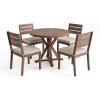 Martha Stewart Bedford 5 Piece Indoor Outdoor Aluminum Patio Set, 36″ Round Trestle Base Table, 4 Stackable Chairs, Gray Brushed Woodgrain, Gray Seat Cushions(Brown)