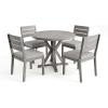 Martha Stewart Bedford 5 Piece Indoor Outdoor Aluminum Patio Set, 36″ Round Trestle Base Table, 4 Stackable Chairs, Gray Brushed Woodgrain, Gray Seat Cushions(Grey)