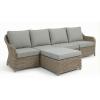 Martha Stewart Lily Pond Indoor-Outdoor 4-Seat Patio Sofa and Ottoman in Weathered Gray Rattan Wicker with All-Weather Gray Back, Seat and Ottoman Cushions