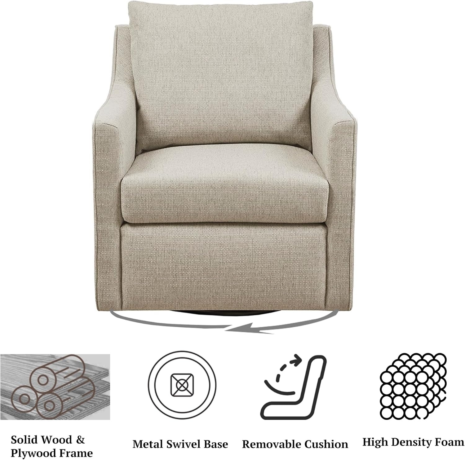 image:imageMartha Stewart Amber Swivel Chair for Living Room Barrel Style Bedroom Lounge Removable Foam Seat Cushion Upholstered Nursery Furniture Metal Base Fully Assembled 305 D x 30 W x 35 H Natural