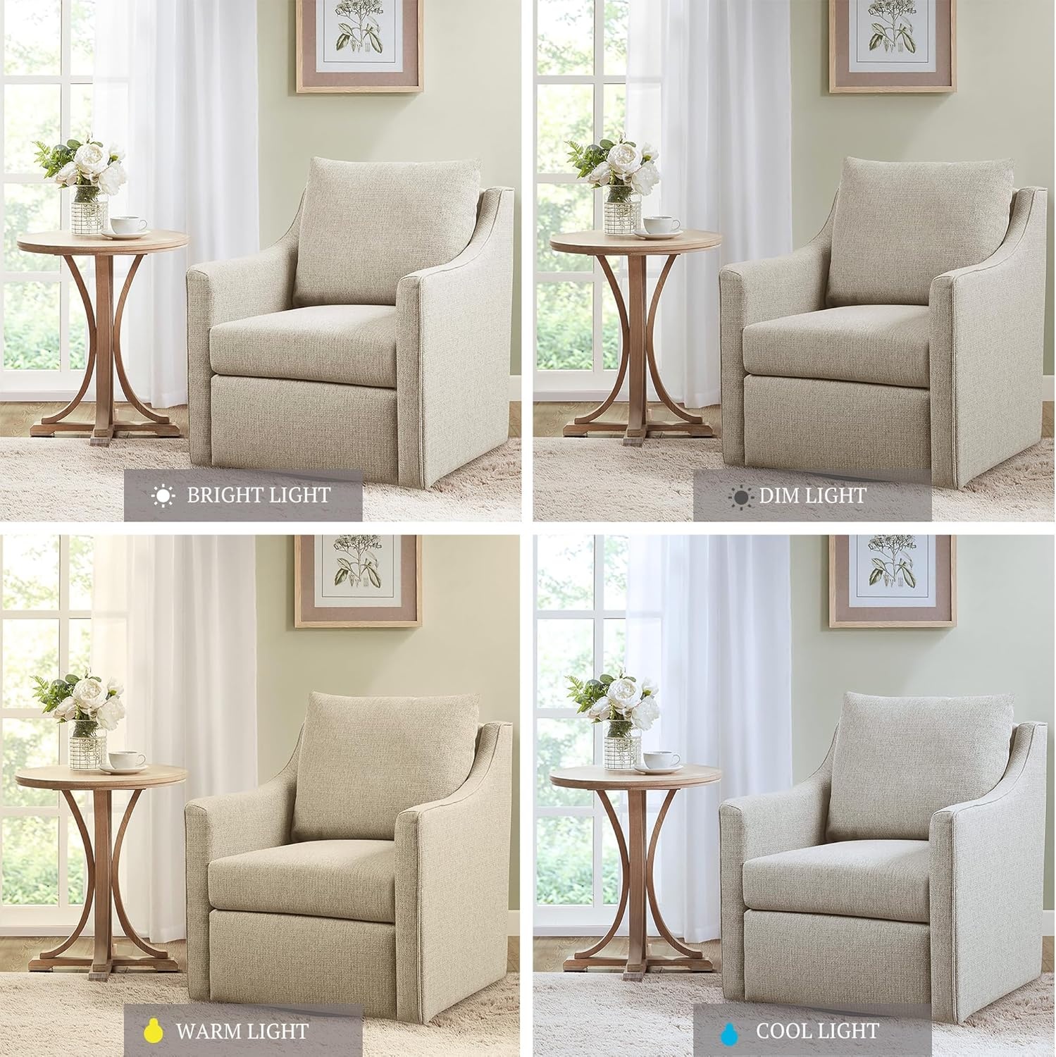 image:imageMartha Stewart Amber Swivel Chair for Living Room Barrel Style Bedroom Lounge Removable Foam Seat Cushion Upholstered Nursery Furniture Metal Base Fully Assembled 305 D x 30 W x 35 H Natural