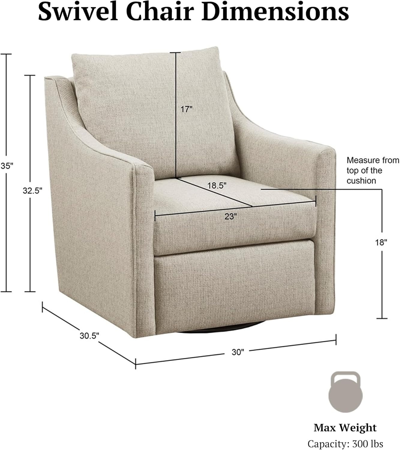 image:imageMartha Stewart Amber Swivel Chair for Living Room Barrel Style Bedroom Lounge Removable Foam Seat Cushion Upholstered Nursery Furniture Metal Base Fully Assembled 305 D x 30 W x 35 H Natural