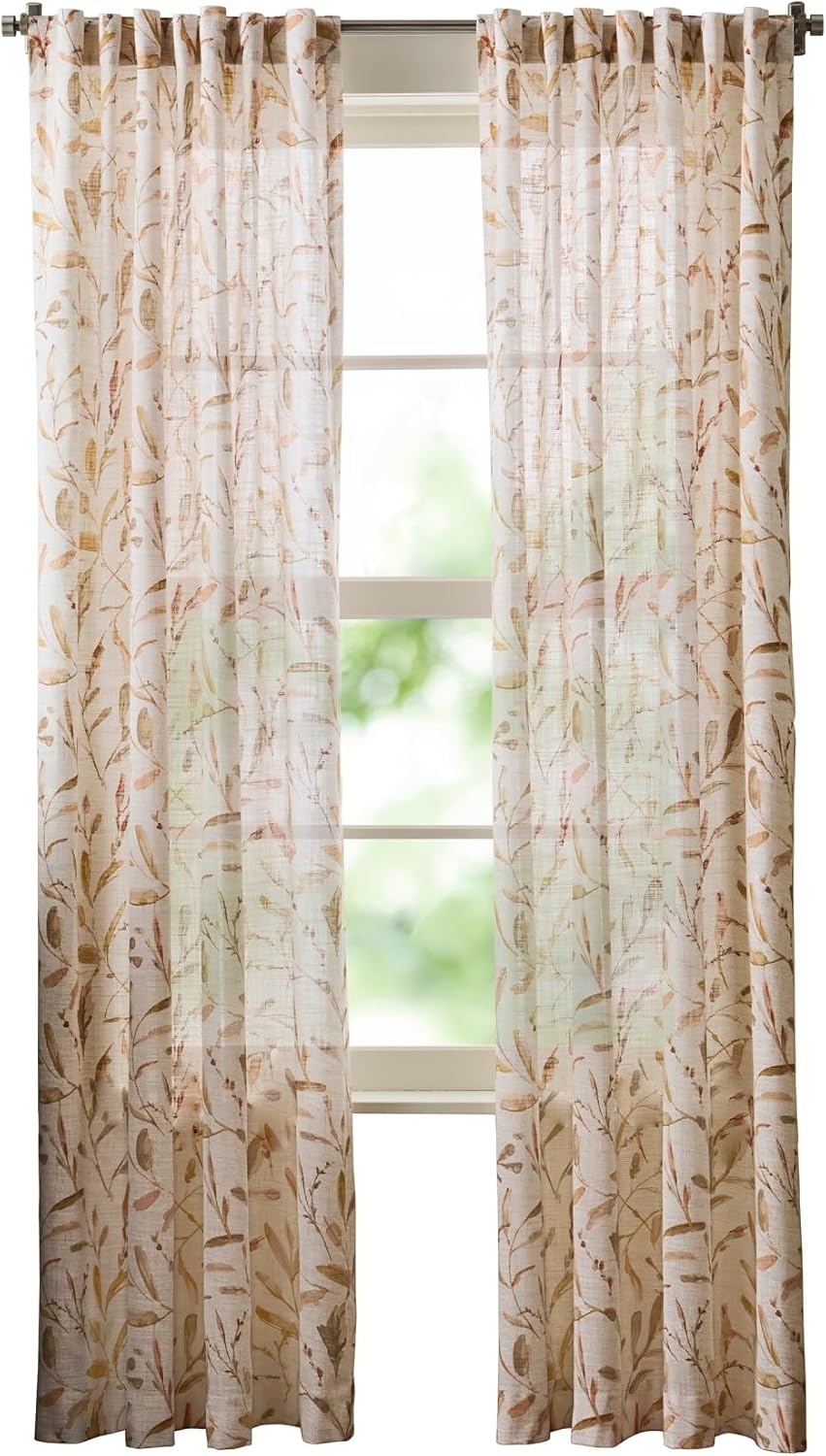 image:imageMartha Stewart Beige Cotton Curtains  Terracotta Rust Leaf Design  LightFiltering Curtain Panels for Living Room Decor  50 x 95  Set of 2Beige Rust