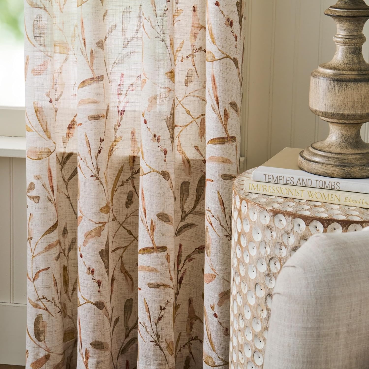 image:imageMartha Stewart Beige Cotton Curtains  Terracotta Rust Leaf Design  LightFiltering Curtain Panels for Living Room Decor  50 x 95  Set of 2Beige Rust