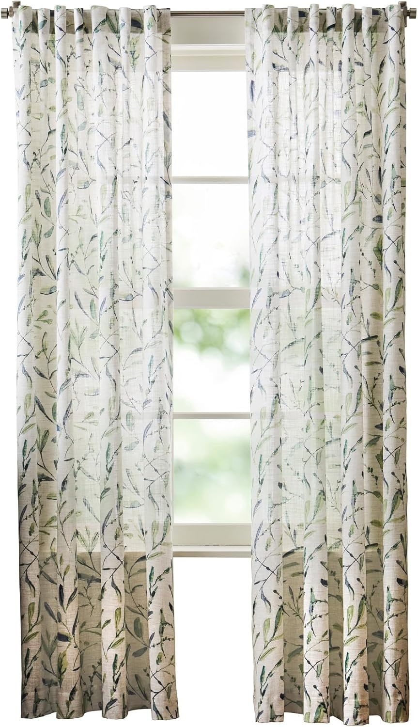 image:imageMartha Stewart Beige Cotton Curtains Terracotta Rust Leaf Design LightFiltering Curtain Panels for Living Room Decor 50 x 95 Set of 2Blue Green