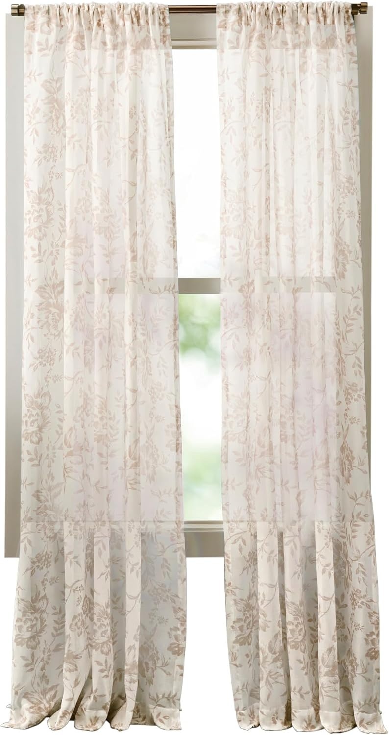 image:imageMartha Stewart Blue and White Curtains LightFiltering Floral Curtain Panels for Living Room 50 x 84 Set of 2Beige Tan