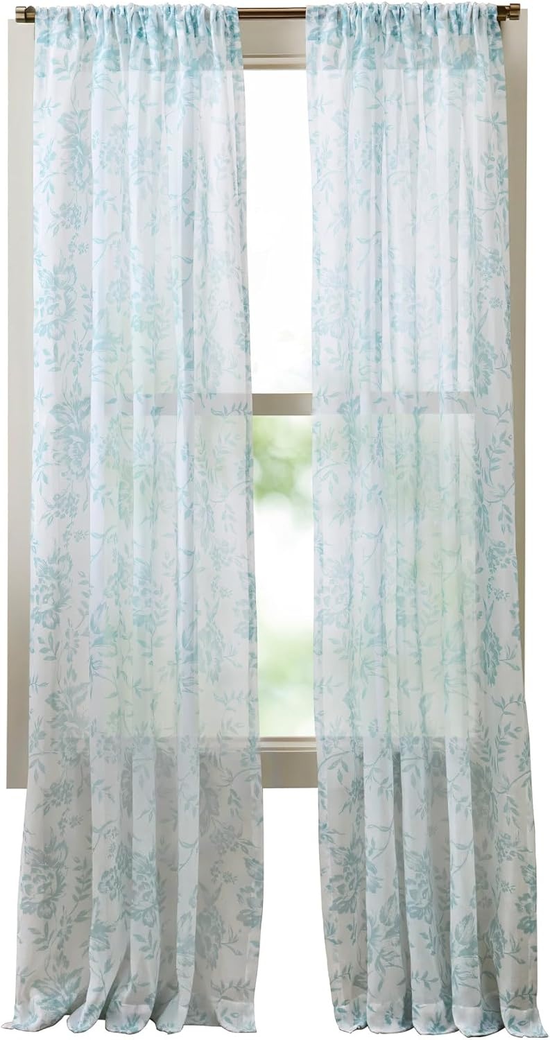 image:imageMartha Stewart Blue and White Curtains LightFiltering Floral Curtain Panels for Living Room 50 x 84 Set of 2Blue White