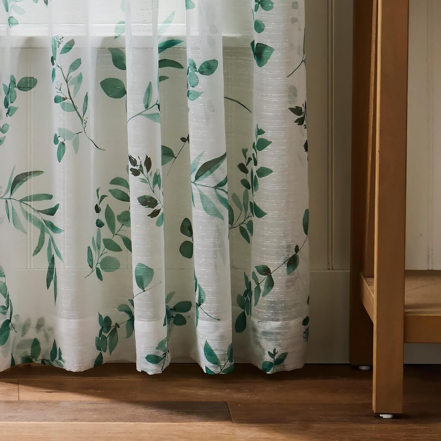 image:imageMartha Stewart Botanical Kitchen Curtains 36 Inch Sheer Cafe Tier Curtains with Valance Set 3 Piece White Green MaddisonWhiteGreen