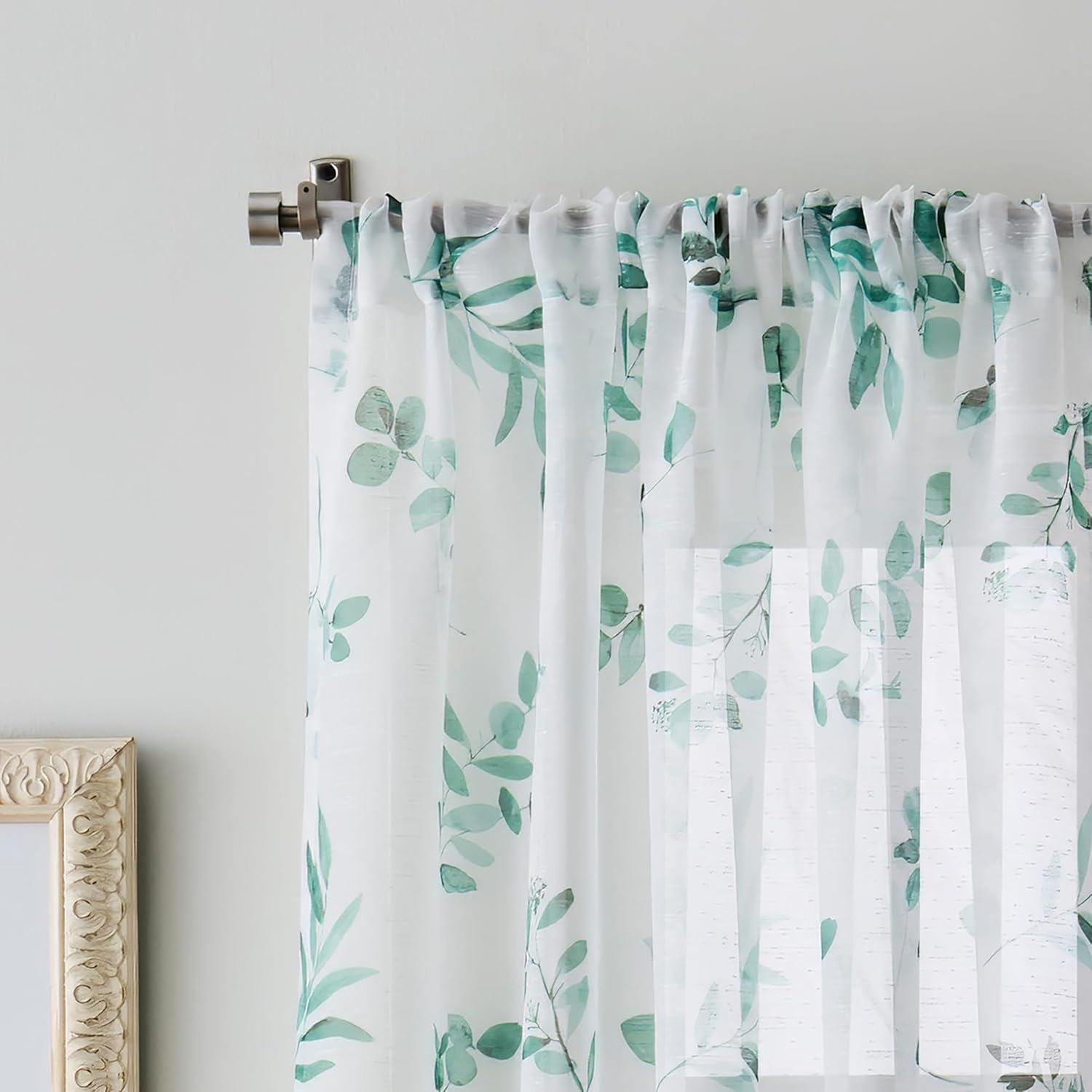 image:imageMartha Stewart Botanical Kitchen Curtains 36 Inch Sheer Cafe Tier Curtains with Valance Set 3 Piece White Green MaddisonWhiteGreen