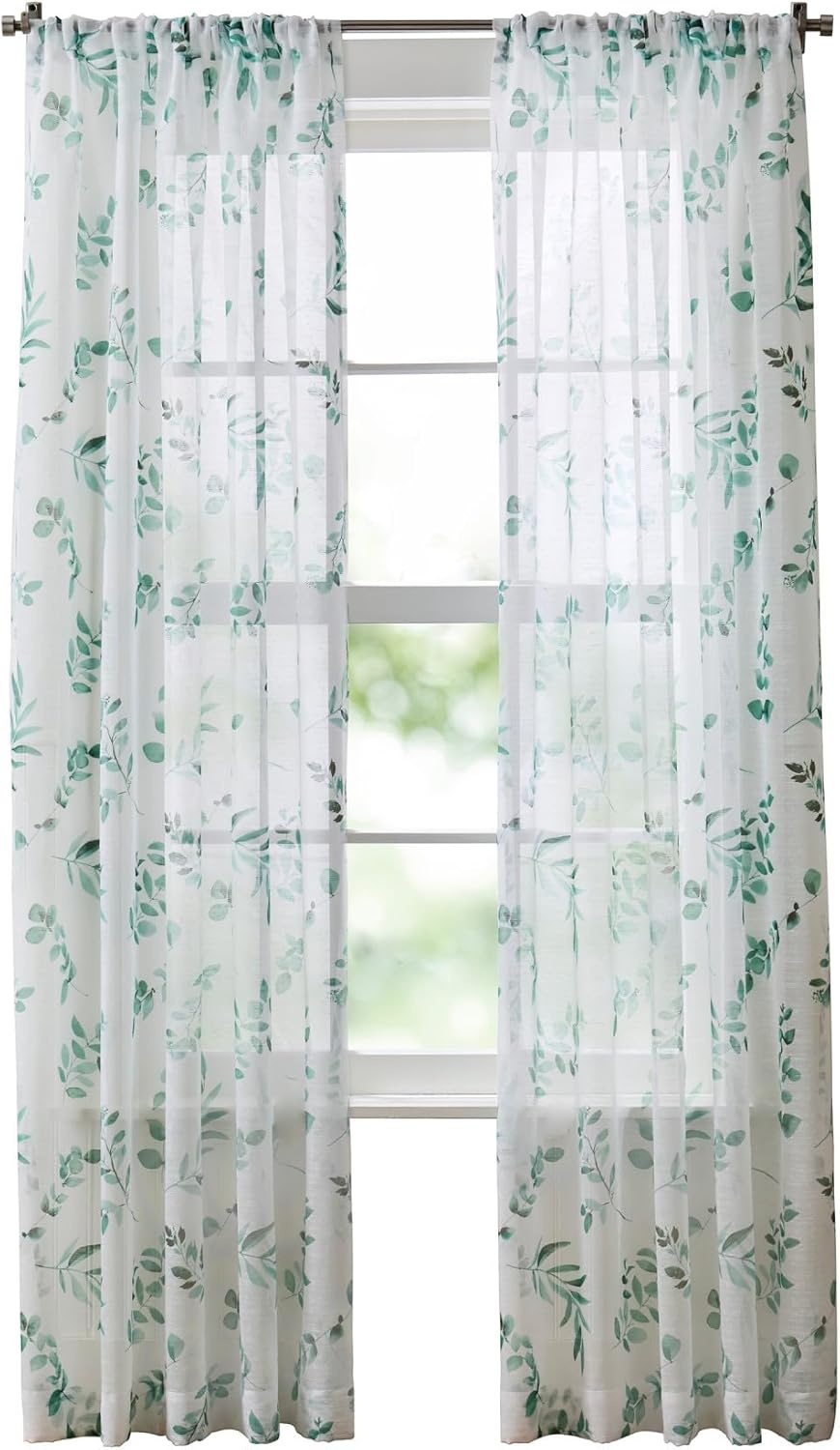 image:imageMartha Stewart Botanical Kitchen Curtains 36 Inch Sheer Cafe Tier Curtains with Valance Set 3 Piece White Green MaddisonWhiteGreen