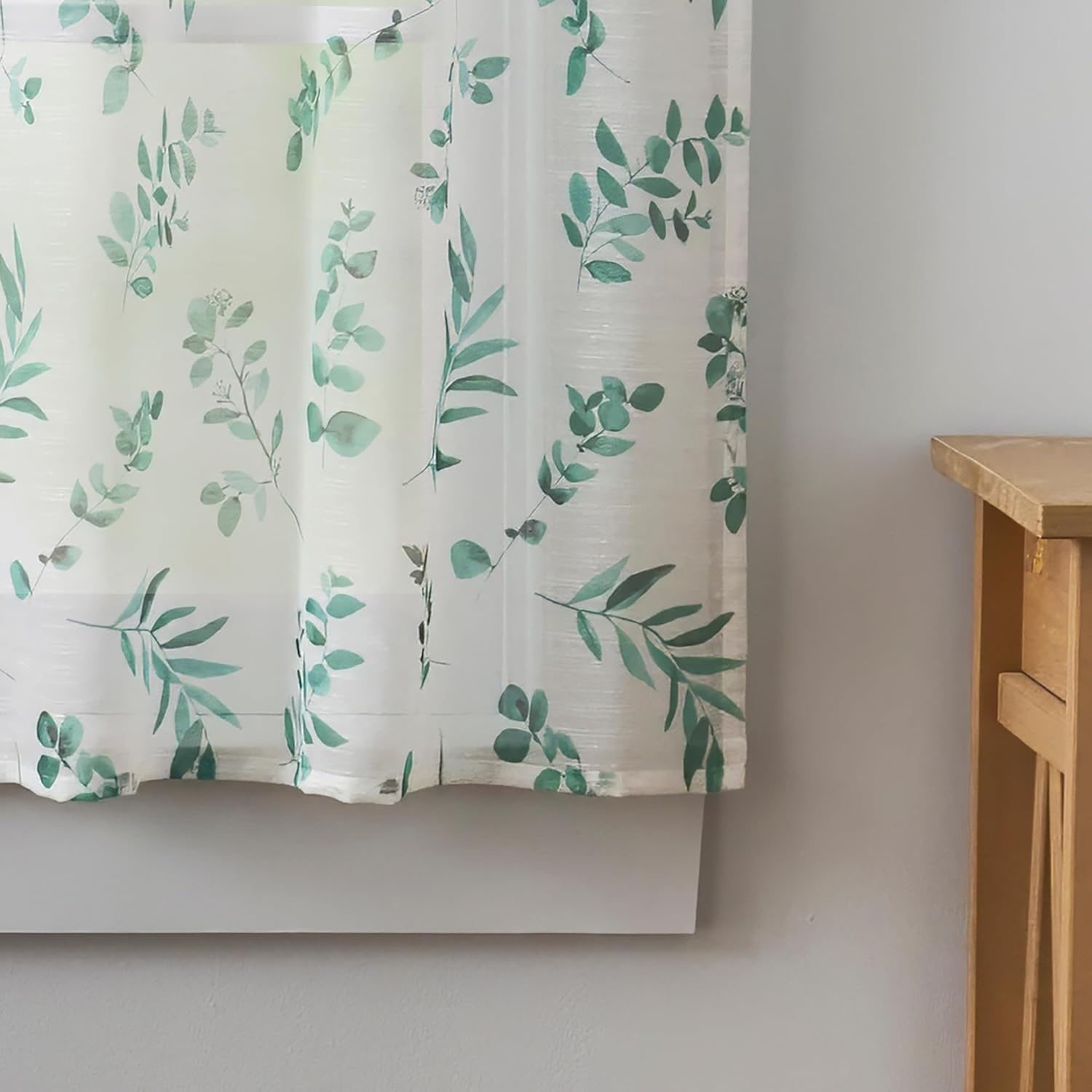 image:imageMartha Stewart Botanical Kitchen Curtains 36 Inch Sheer Cafe Tier Curtains with Valance Set 3 Piece White Green MaddisonWhiteGreen