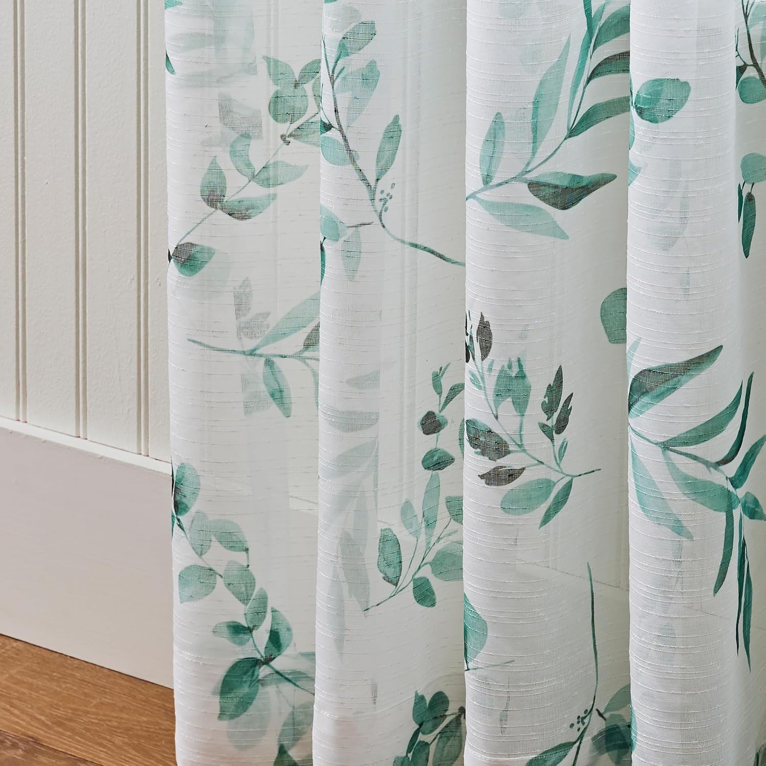 image:imageMartha Stewart Botanical Kitchen Curtains 36 Inch Sheer Cafe Tier Curtains with Valance Set 3 Piece White Green MaddisonWhiteGreen