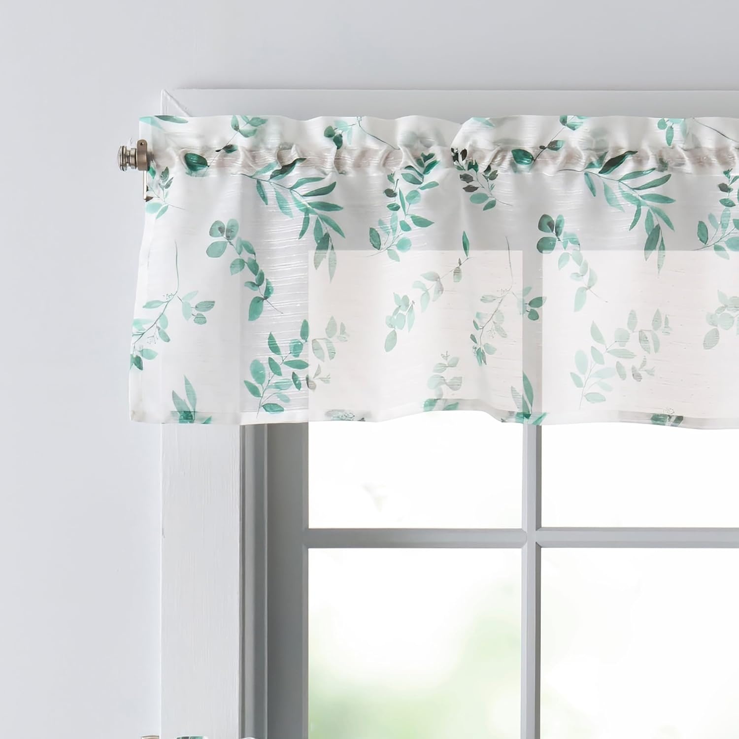 image:imageMartha Stewart Botanical Kitchen Curtains 36 Inch Sheer Cafe Tier Curtains with Valance Set 3 Piece White Green MaddisonWhiteGreen