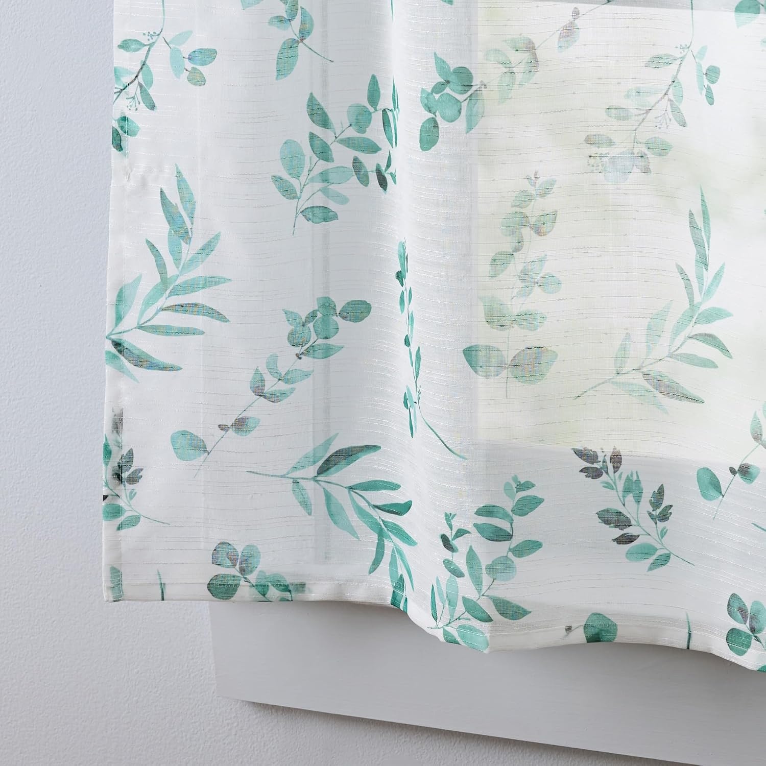 image:imageMartha Stewart Botanical Kitchen Curtains 36 Inch Sheer Cafe Tier Curtains with Valance Set 3 Piece White Green MaddisonWhiteGreen