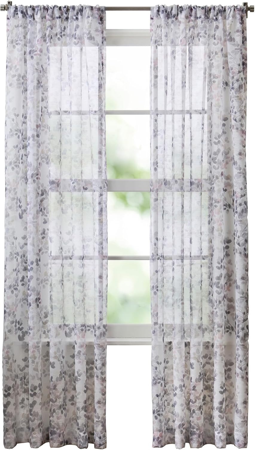 image:imageMartha Stewart Botanical Sheer Window Curtains 50 x 95 Set of 2 Rod Pocket Curtain Panels for Living Room White Grey Central ParkMulti Grey