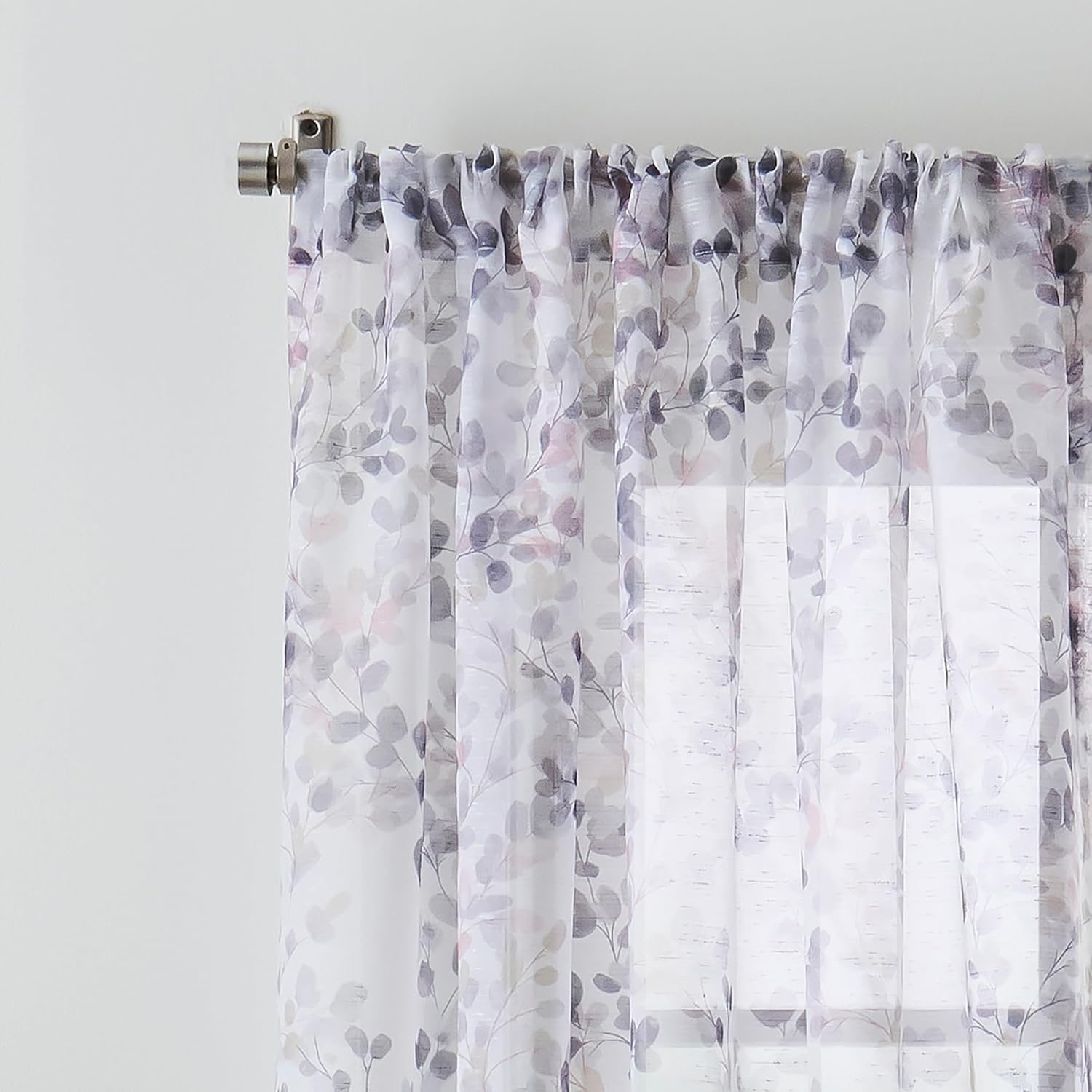 image:imageMartha Stewart Botanical Sheer Window Curtains 50 x 95 Set of 2 Rod Pocket Curtain Panels for Living Room White Grey Central ParkMulti Grey