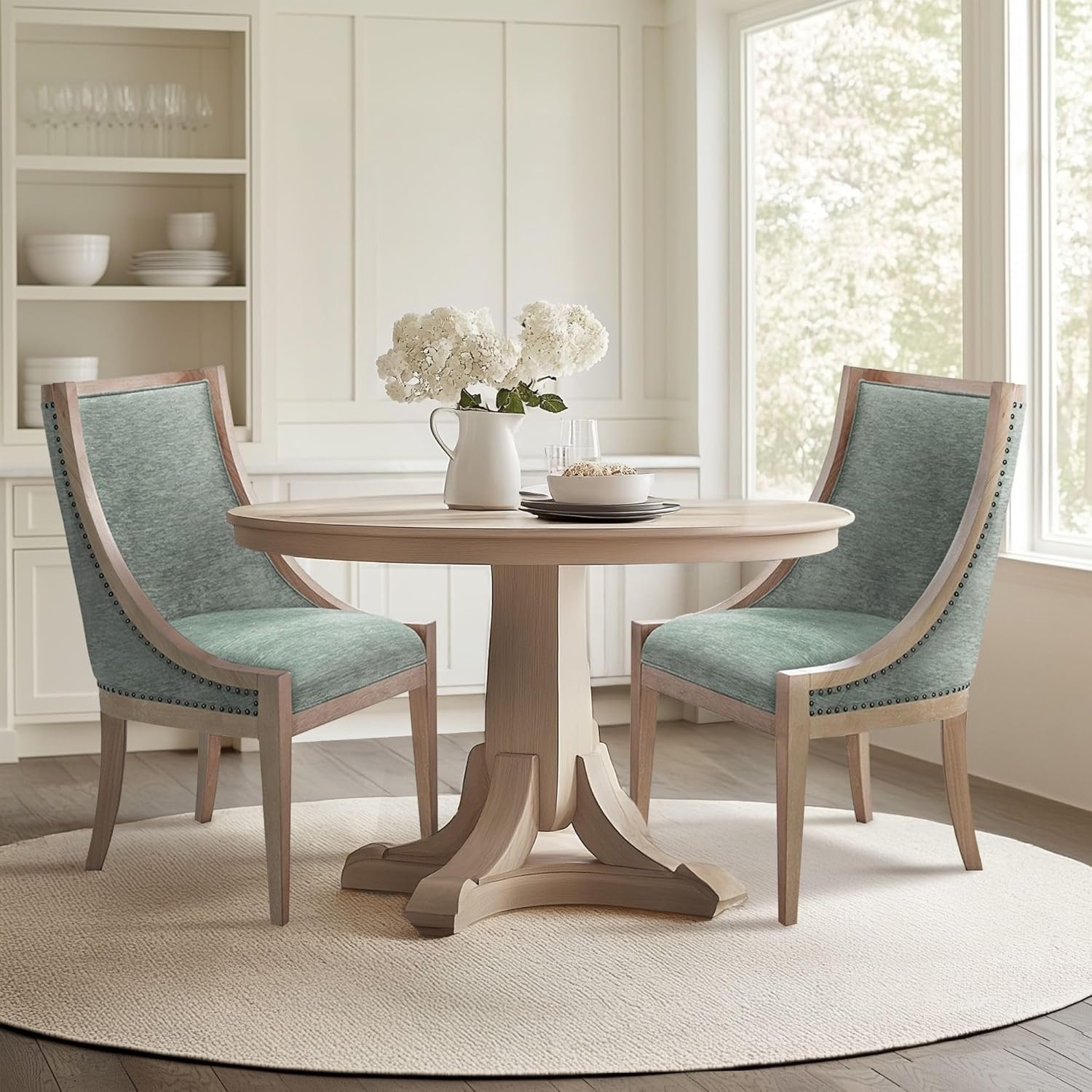 image:imageMartha Stewart Farmhouse Dining Room Chair Recessed Arm Chair For Bedrooms Nailhead Trim Solid Wood Legs Upholstered Reading Accent Chairs For Living Room Kitchen Decor Soft Green ElmcrestSoft Green