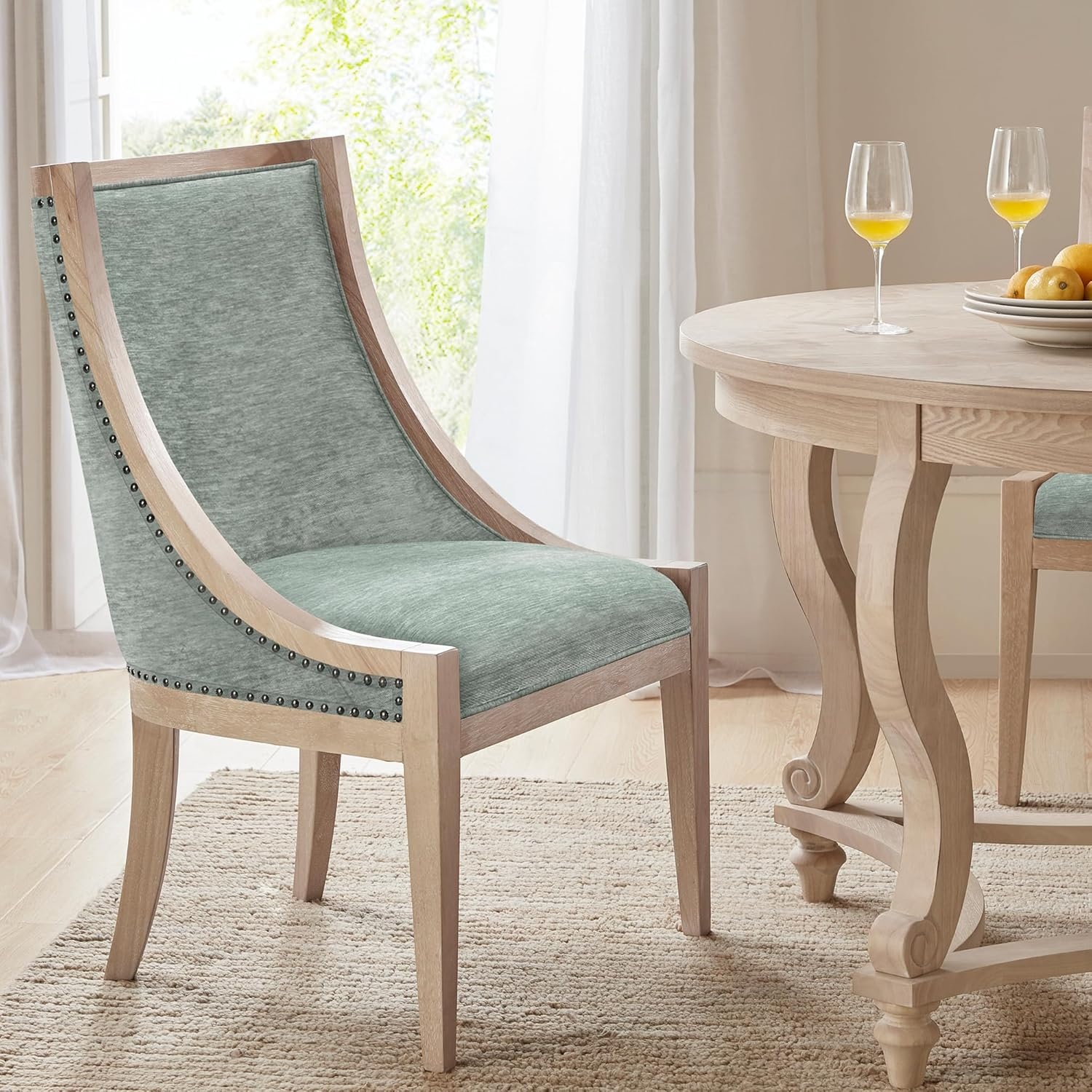 image:imageMartha Stewart Farmhouse Dining Room Chair Recessed Arm Chair For Bedrooms Nailhead Trim Solid Wood Legs Upholstered Reading Accent Chairs For Living Room Kitchen Decor Soft Green ElmcrestSoft Green