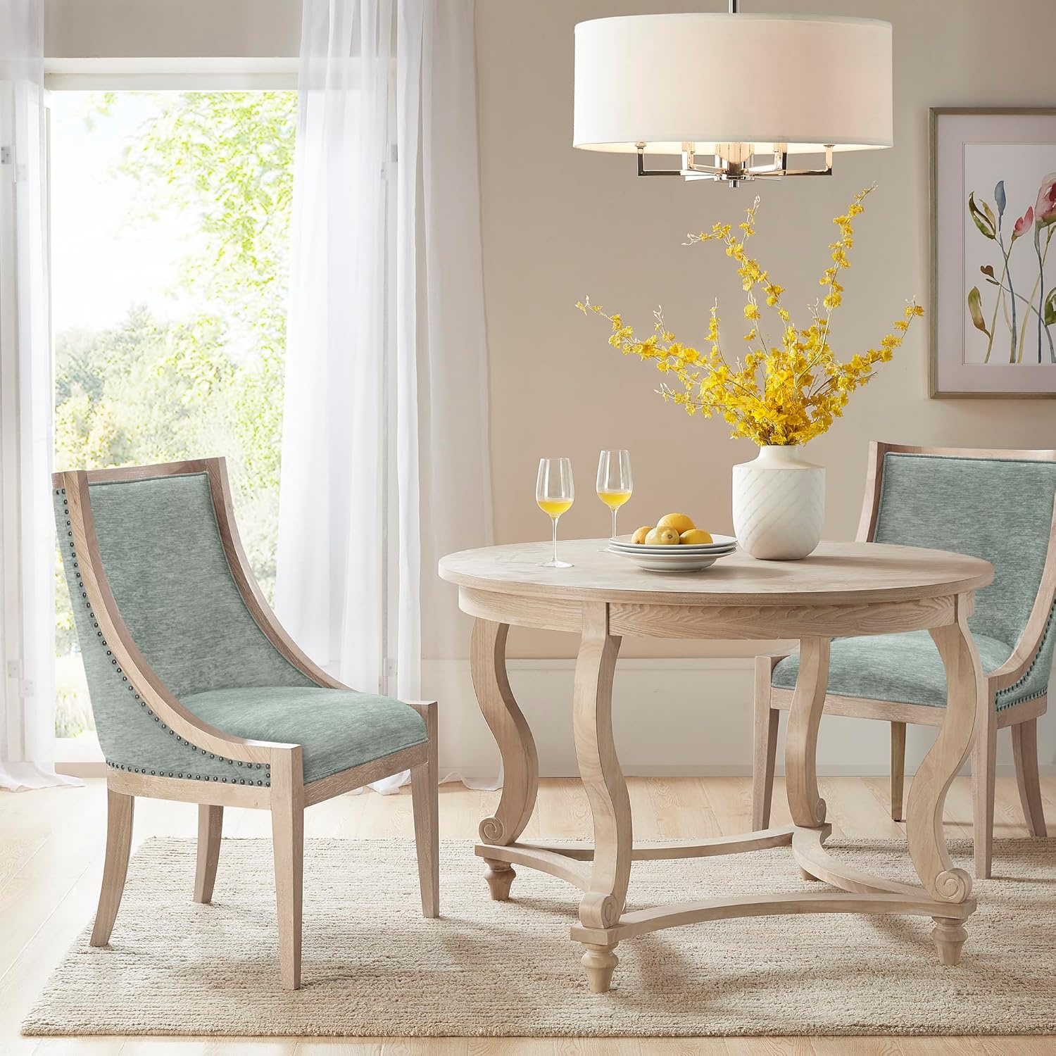 image:imageMartha Stewart Farmhouse Dining Room Chair Recessed Arm Chair For Bedrooms Nailhead Trim Solid Wood Legs Upholstered Reading Accent Chairs For Living Room Kitchen Decor Soft Green ElmcrestSoft Green