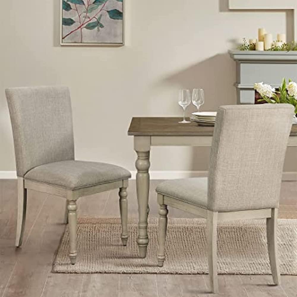image:imageMartha Stewart Fiona Classic Upholstered Accent Dining Chairs Set of 2 Padded Seat CushionBack Solid Wood Frame and Turned Legs Simple Distressed Rustic Farmhouse Kitchen Furniture Light Grey