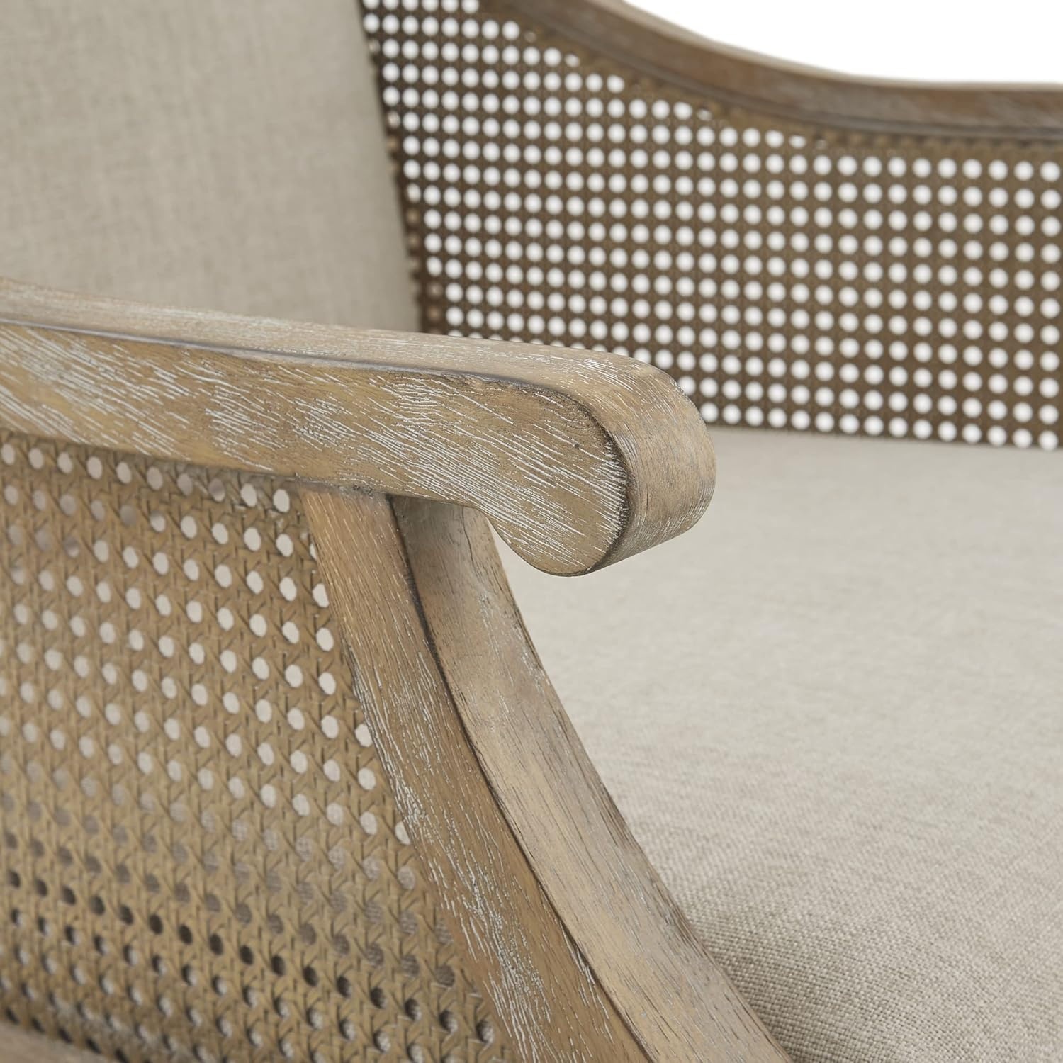 image:imageMartha Stewart Isla Accent Chairs for Living Room with Solid Wood Frame Cane Webbed Swoop Track Arms Turned Legs Farmhouse Coastal Cottage Deep Seating Lounge Reclaimed Wood NaturalReclaimed Wood Natural