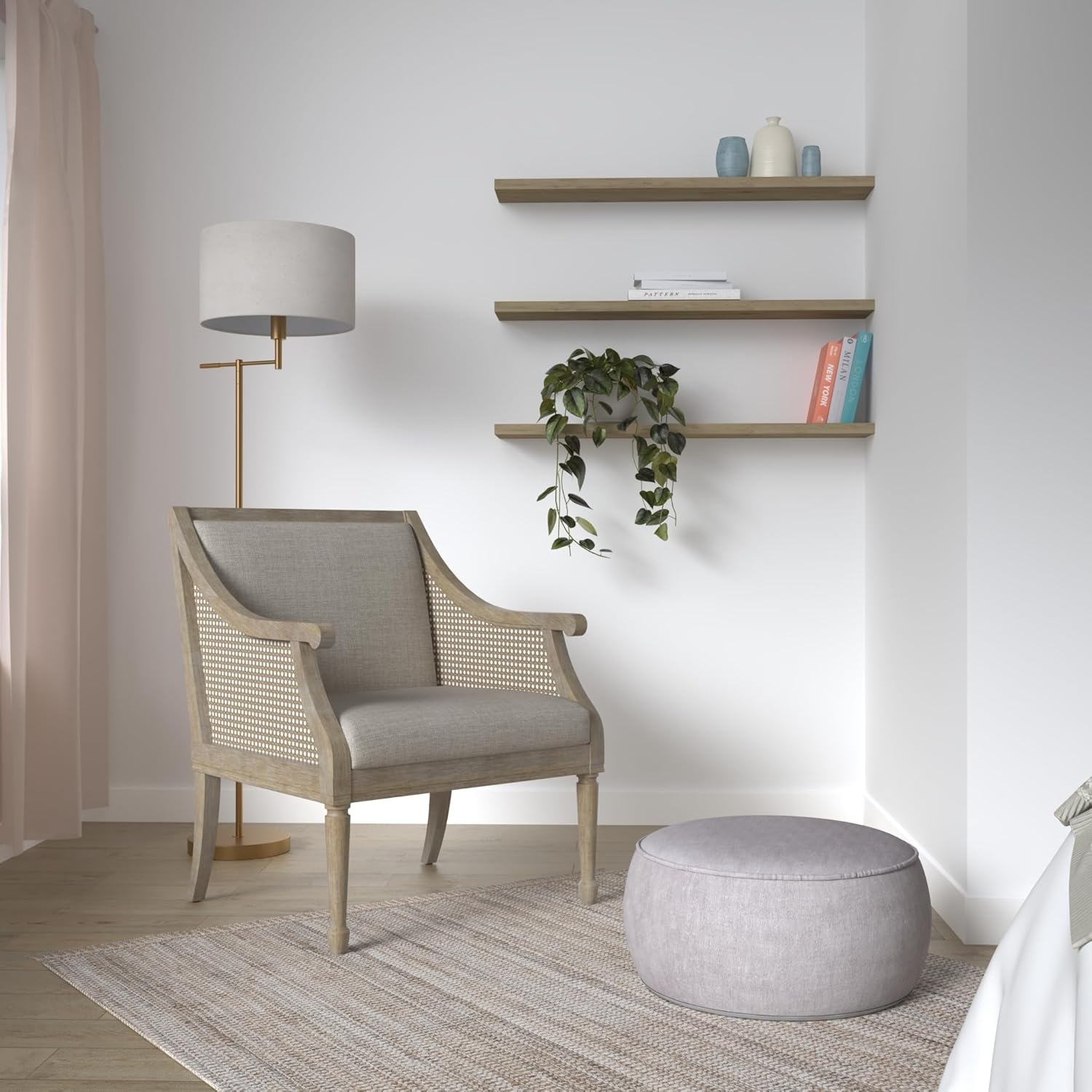 image:imageMartha Stewart Isla Accent Chairs for Living Room with Solid Wood Frame Cane Webbed Swoop Track Arms Turned Legs Farmhouse Coastal Cottage Deep Seating Lounge Reclaimed Wood NaturalReclaimed Wood Natural