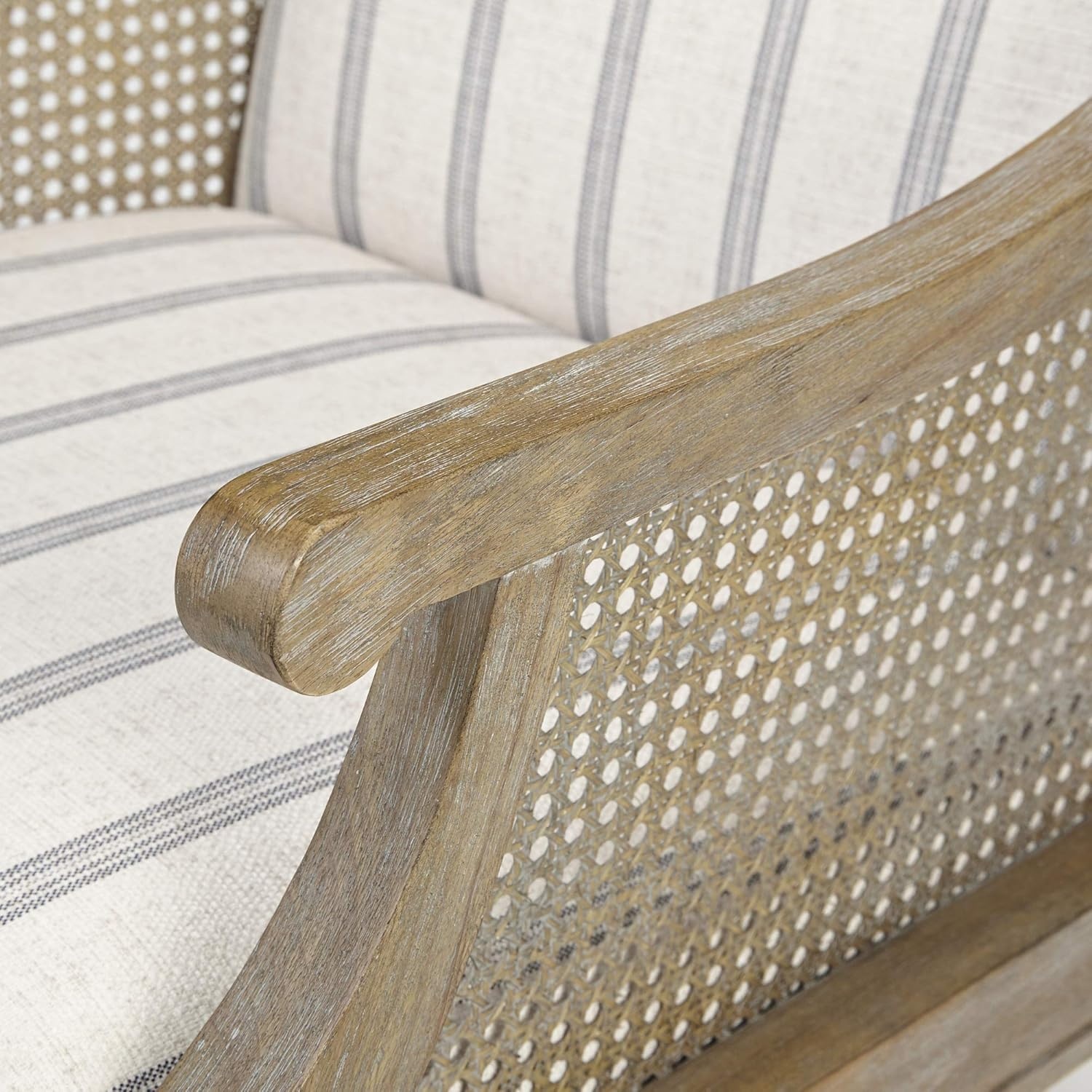 image:imageMartha Stewart Isla Accent Chairs for Living Room with Solid Wood Frame Cane Webbed Swoop Track Arms Turned Legs Farmhouse Coastal Cottage Deep Seating Lounge Reclaimed Wood NaturalReclaimed Wood Beige