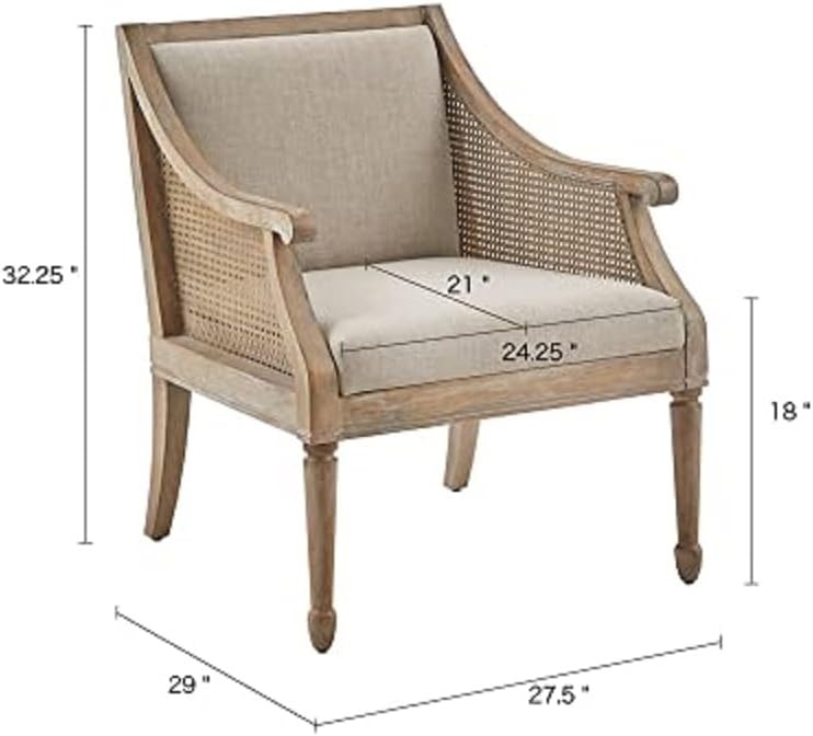 image:imageMartha Stewart Isla Accent Chairs for Living Room with Solid Wood Frame Cane Webbed Swoop Track Arms Turned Legs Farmhouse Coastal Cottage Deep Seating Lounge Reclaimed Wood NaturalReclaimed Wood Natural