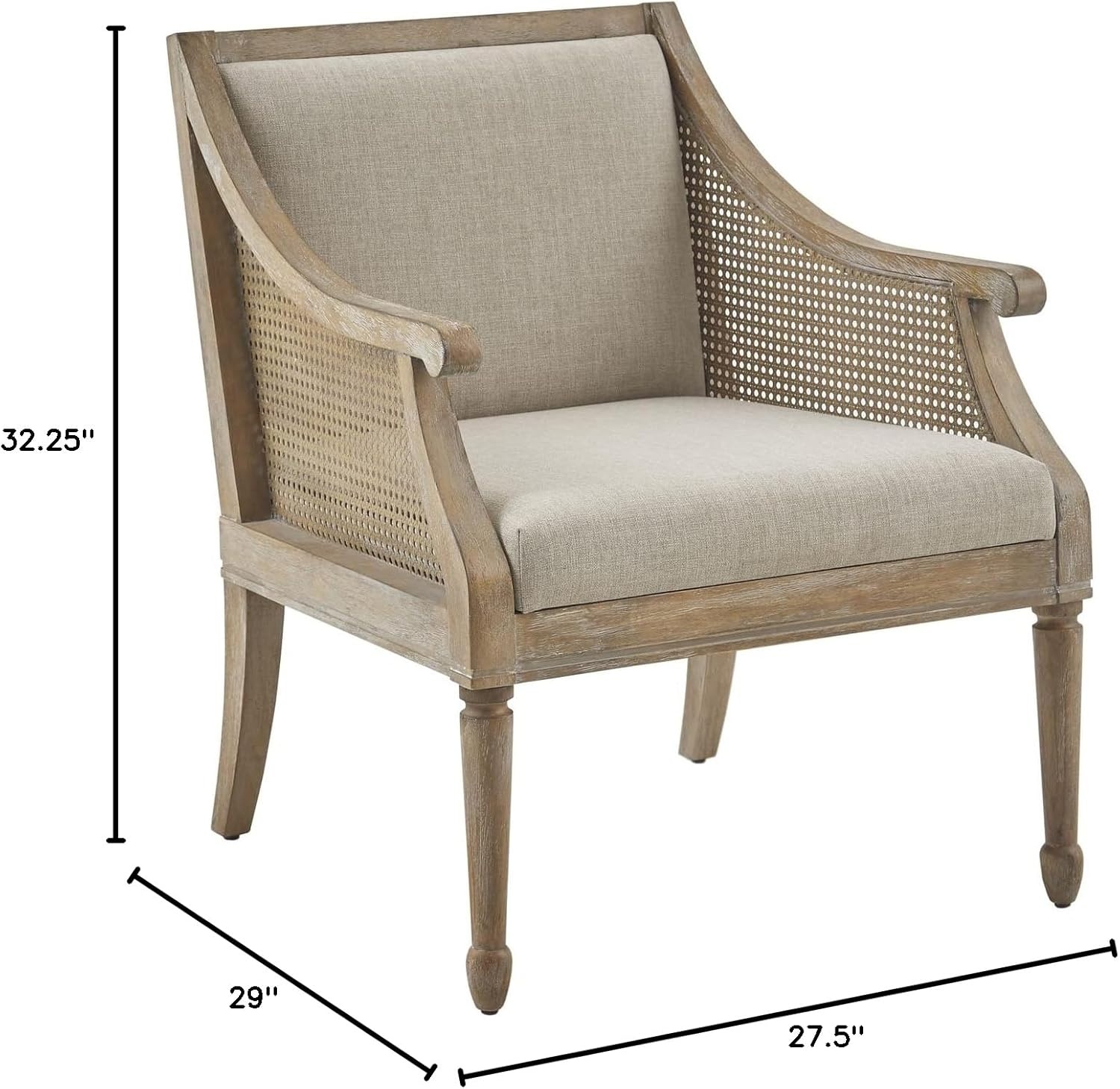 image:imageMartha Stewart Isla Accent Chairs for Living Room with Solid Wood Frame Cane Webbed Swoop Track Arms Turned Legs Farmhouse Coastal Cottage Deep Seating Lounge Reclaimed Wood NaturalReclaimed Wood Natural