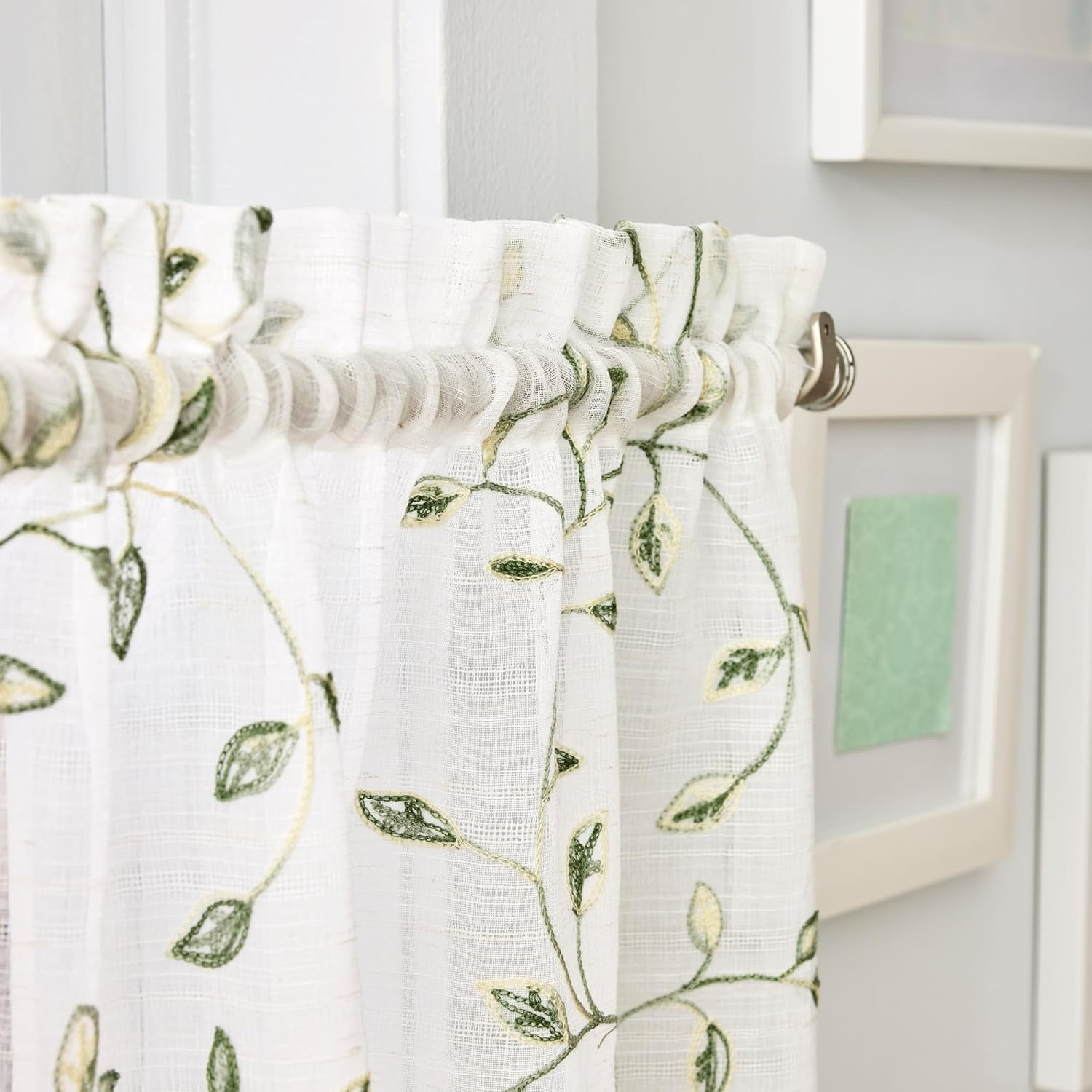 image:imageMartha Stewart Kitchen Curtains 36 Inch Sheer Embroidered Vine Cafe Tier Curtains with Valance Set 3 Piece White Green DurhamWhiteGreen