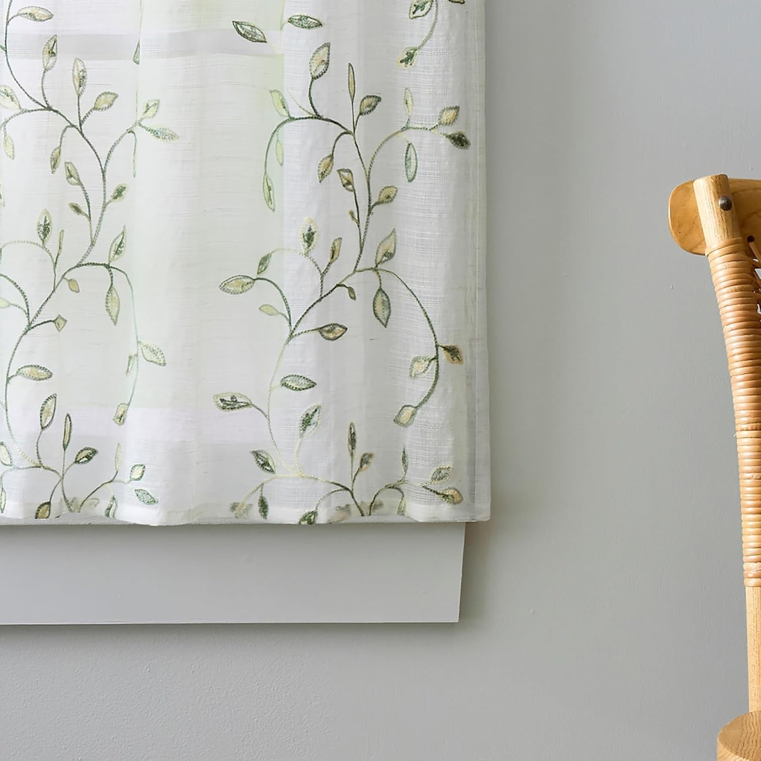 image:imageMartha Stewart Kitchen Curtains 36 Inch Sheer Embroidered Vine Cafe Tier Curtains with Valance Set 3 Piece White Green DurhamWhiteGreen