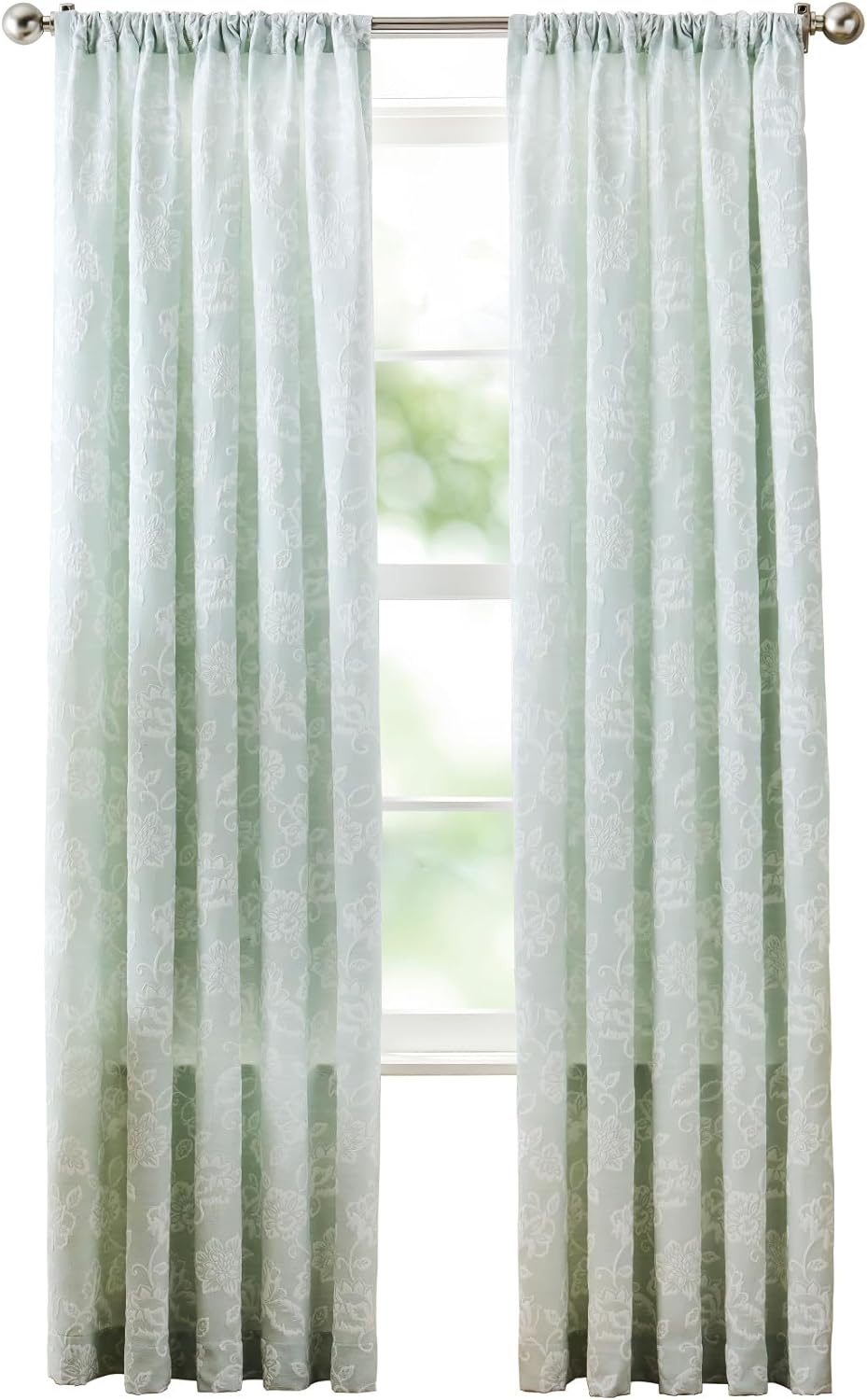 image:imageMartha Stewart Sage Green Curtains 50 x 95 Set of 2 LightFiltering Curtain Panels for Living Room White Floral Matelasse RainaSage Green