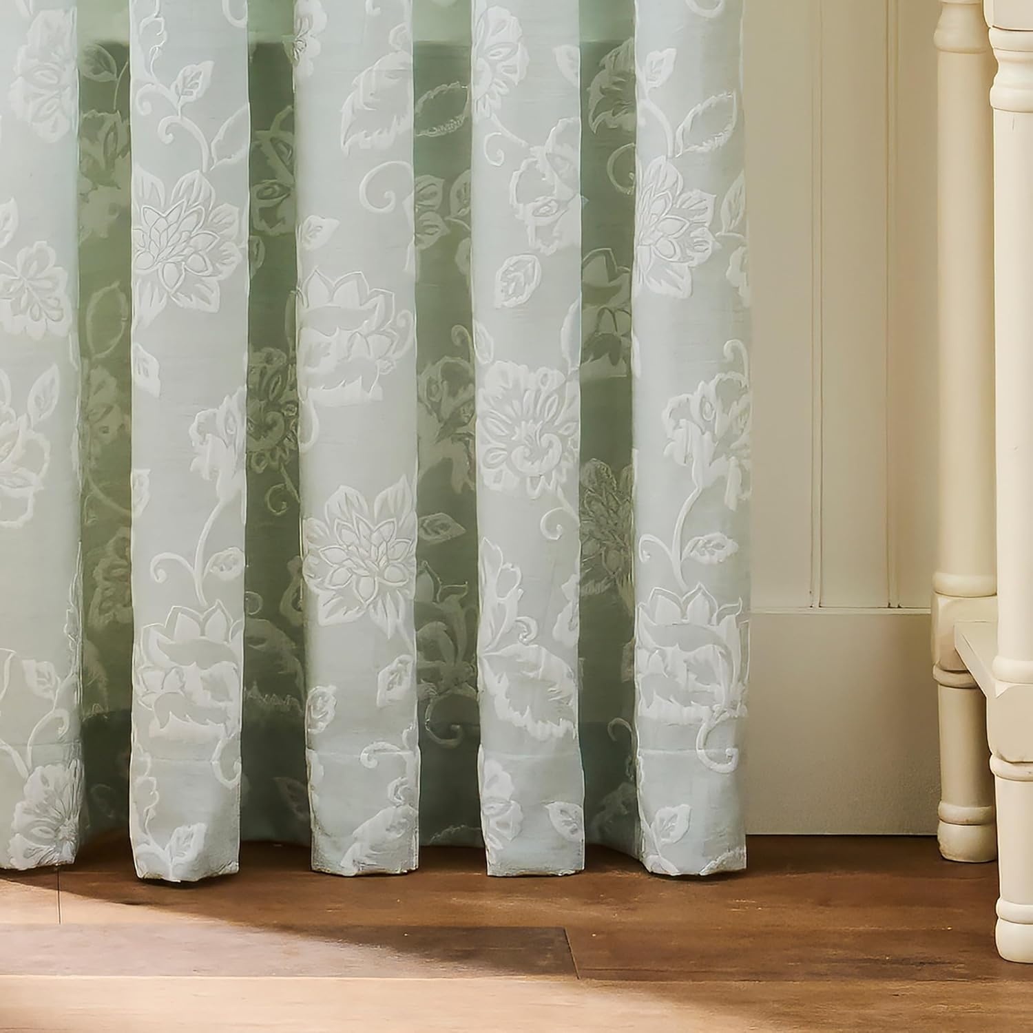 image:imageMartha Stewart Sage Green Curtains 50 x 95 Set of 2 LightFiltering Curtain Panels for Living Room White Floral Matelasse RainaSage Green