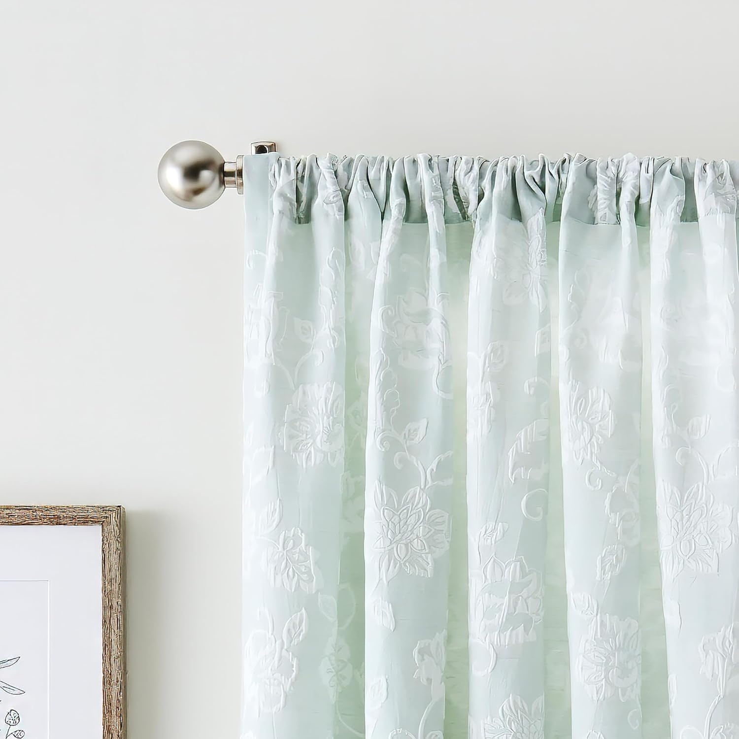 image:imageMartha Stewart Sage Green Curtains 50 x 95 Set of 2 LightFiltering Curtain Panels for Living Room White Floral Matelasse RainaSage Green