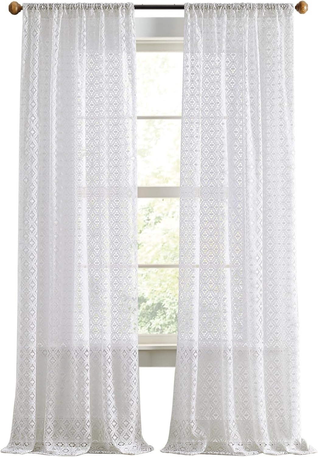 image:imageMartha Stewart White Lace Kitchen Curtains 36 Inch Sheer Cafe Tier Curtains with Valance Set 3 Piece CanterburyWhite