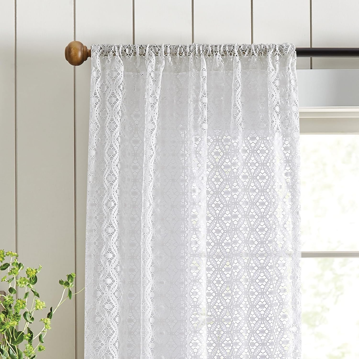 image:imageMartha Stewart White Lace Kitchen Curtains 36 Inch Sheer Cafe Tier Curtains with Valance Set 3 Piece CanterburyWhite