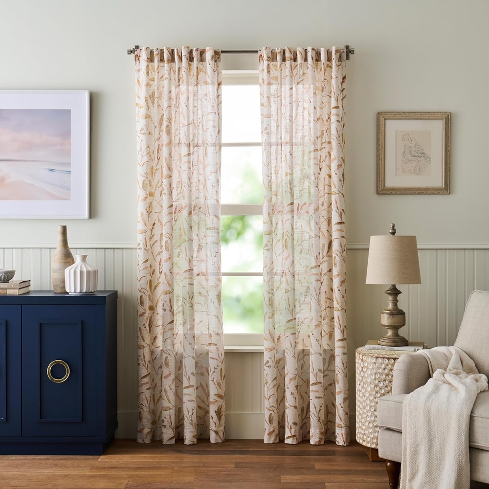 image:imageMartha Stewart Beige Cotton Curtains Terracotta Rust Leaf Design LightFiltering Curtain Panels for Living Room Decor 50 x 95 Set of 2Beige Rust
