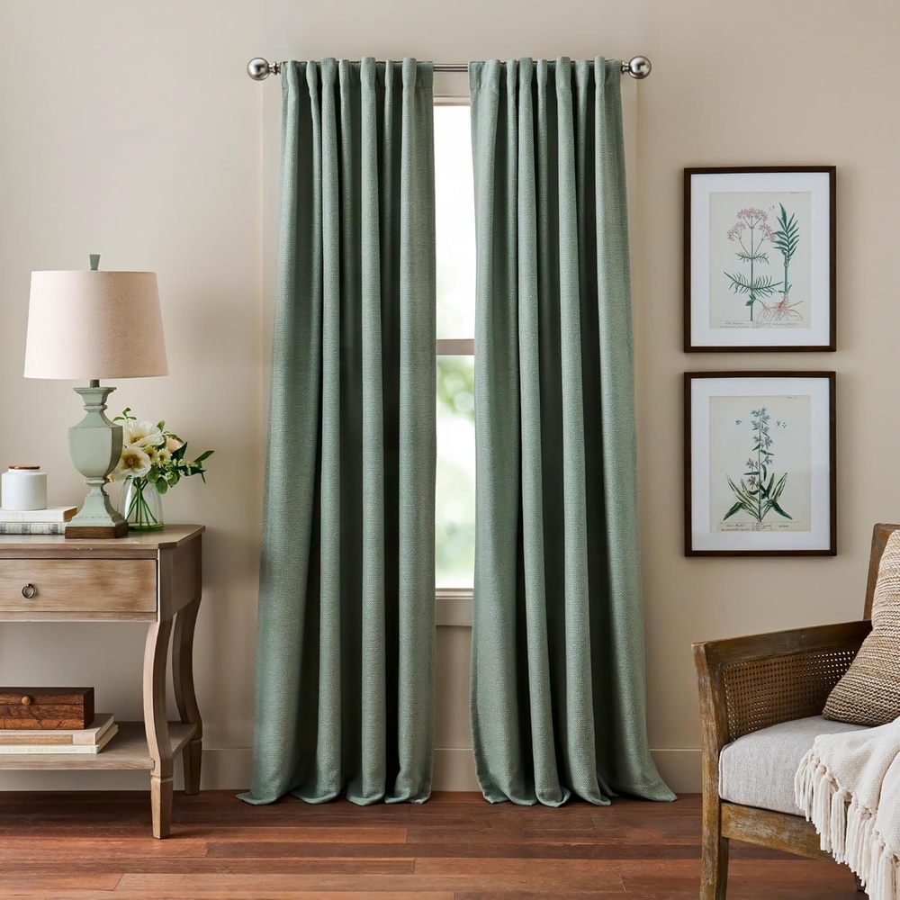 image:imageMartha Stewart Blackout Curtains 50 x 95 Set of 2 Light Blocking Window Curtain Panels for Bedroom Living Room Sage GreenSage Green
