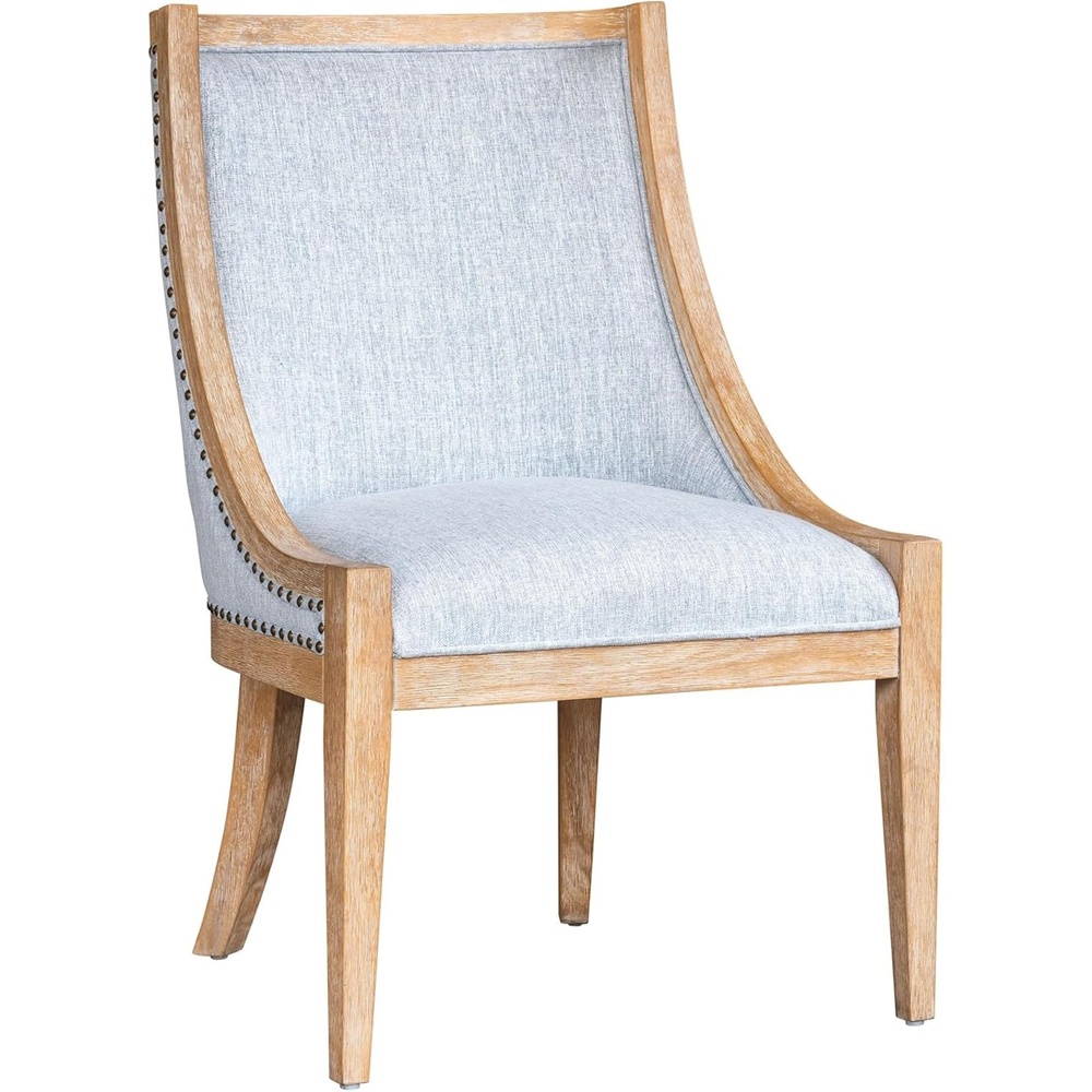 image:imageMartha Stewart Farmhouse Dining Room Chair Recessed Arm Chair For Bedrooms Nailhead Trim Solid Wood Legs Upholstered Reading Accent Chairs For Living Room Kitchen Decor  Soft Green ElmcrestLight Blue