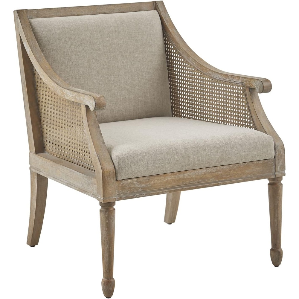 image:imageMartha Stewart Isla Accent Chairs for Living Room with Solid Wood Frame Cane Webbed Swoop Track Arms Turned Legs Farmhouse Coastal Cottage Deep Seating Lounge  Reclaimed Wood NaturalReclaimed Wood Natural