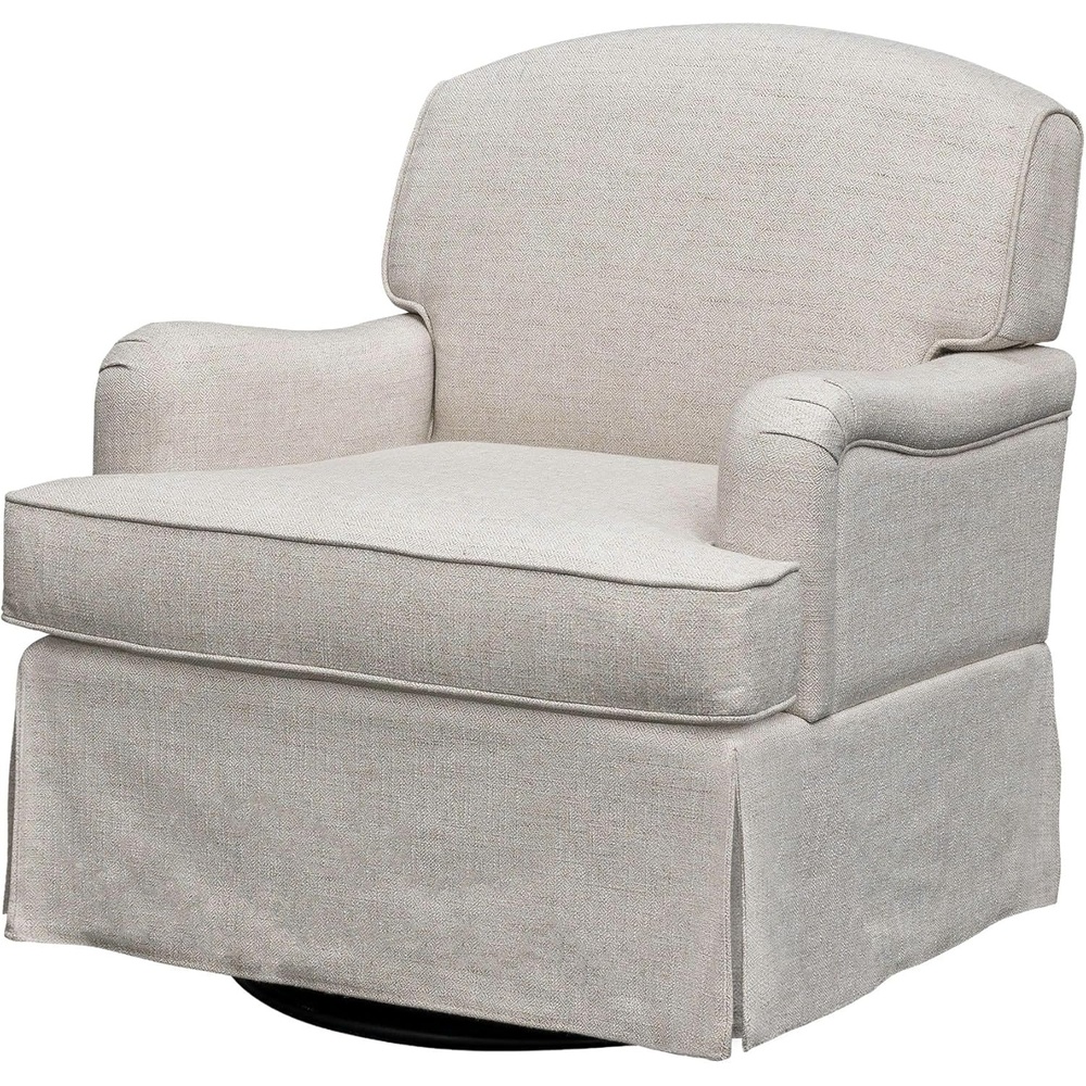 image:imageMartha Stewart Melody Swivel Glider Chair 360 Swivel amp Gentle Gliding Upholstered Jacquard Accent Chair with Rolled Arms amp Skirted Base Pocket Spring Seat Solid Wood Frame Bedroom amp Living Room