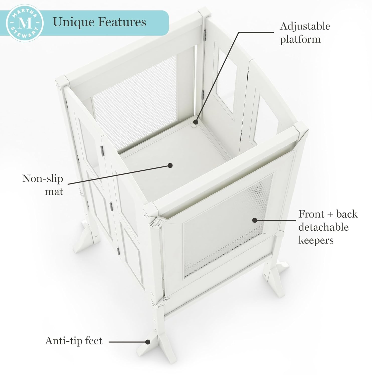 image:imageGuidecraft Kitchen Helper Toddler Tower and Mealtime and Play Tray Bundle Martha Stewart Linen White Folding Adjustable Step Stool with Keepers NonSlip Mat Detachable Tray TableLinen White