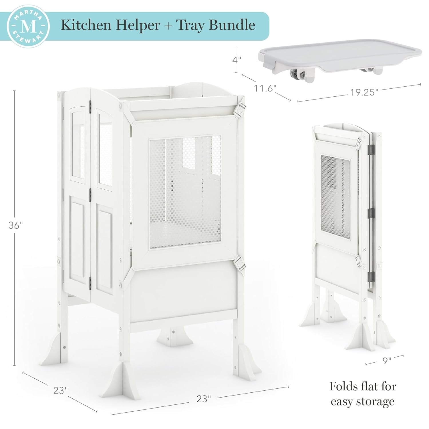 image:imageGuidecraft Kitchen Helper Toddler Tower and Mealtime and Play Tray Bundle Martha Stewart Linen White Folding Adjustable Step Stool with Keepers NonSlip Mat Detachable Tray TableLinen White