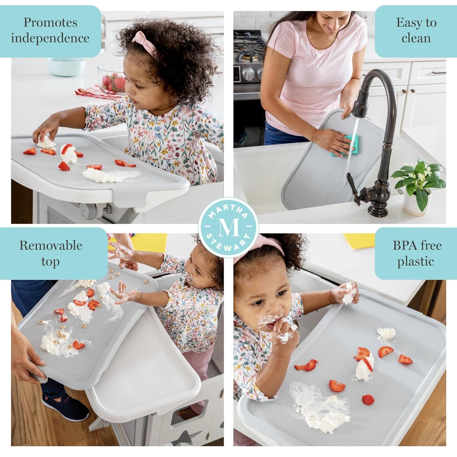 image:imageGuidecraft Kitchen Helper Toddler Tower and Mealtime and Play Tray Bundle Martha Stewart Linen White Folding Adjustable Step Stool with Keepers NonSlip Mat Detachable Tray TableLinen White